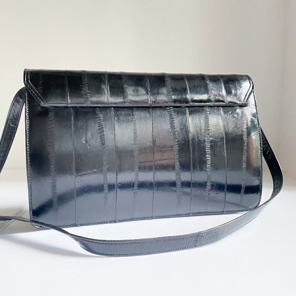 Vintage Eel Skin  Black Convertible Shoulder Clutch Bag - Picture 6 of 11